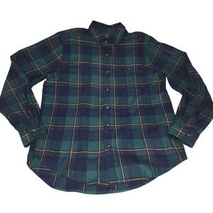 WOOLRICH Men's Flannel 100% Cotton Button Up Bayleaf Green Plaid‎ Shirt Size L